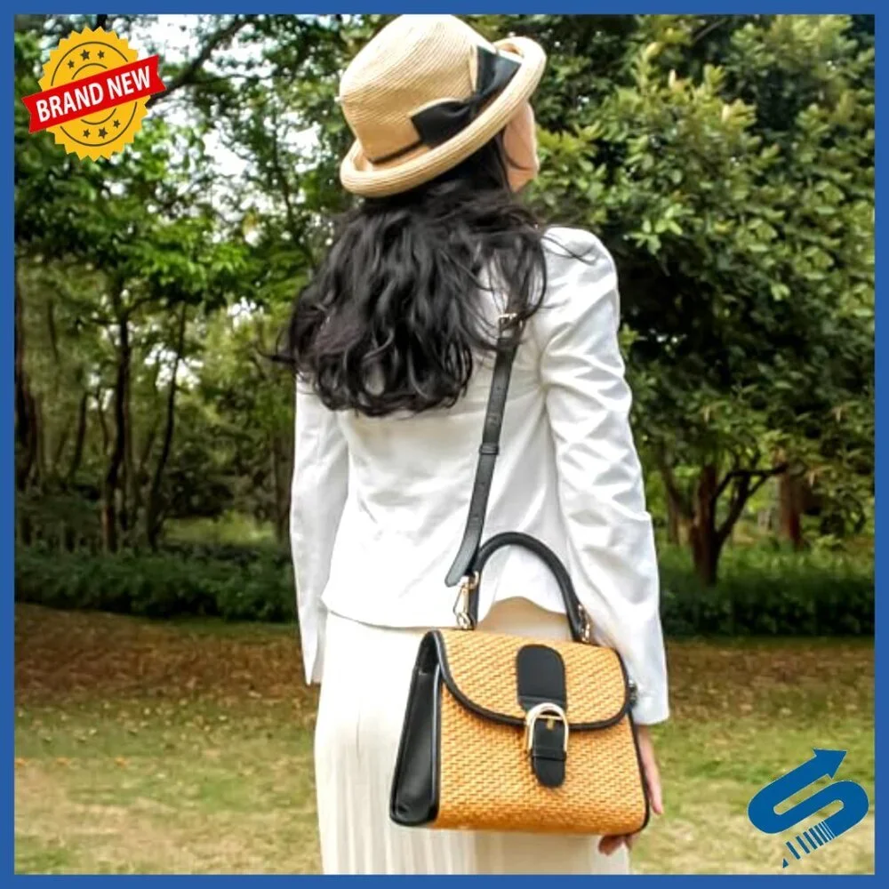 Retro Straw Woven Crossbody Bag Small Satchel Shoulder Messenger Chic